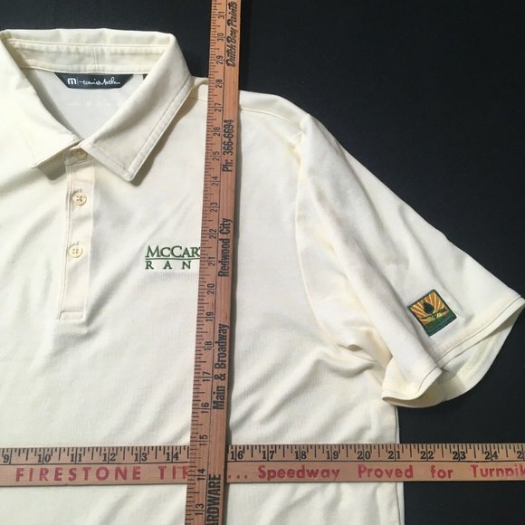 Travis Mathew Polo Shirt Mens Large yellow beige Golf McCarthy ranch embroidered - Picture 4 of 10